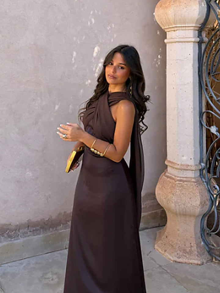 Asymmetric Scarf-Neck Tube Maxi Dress