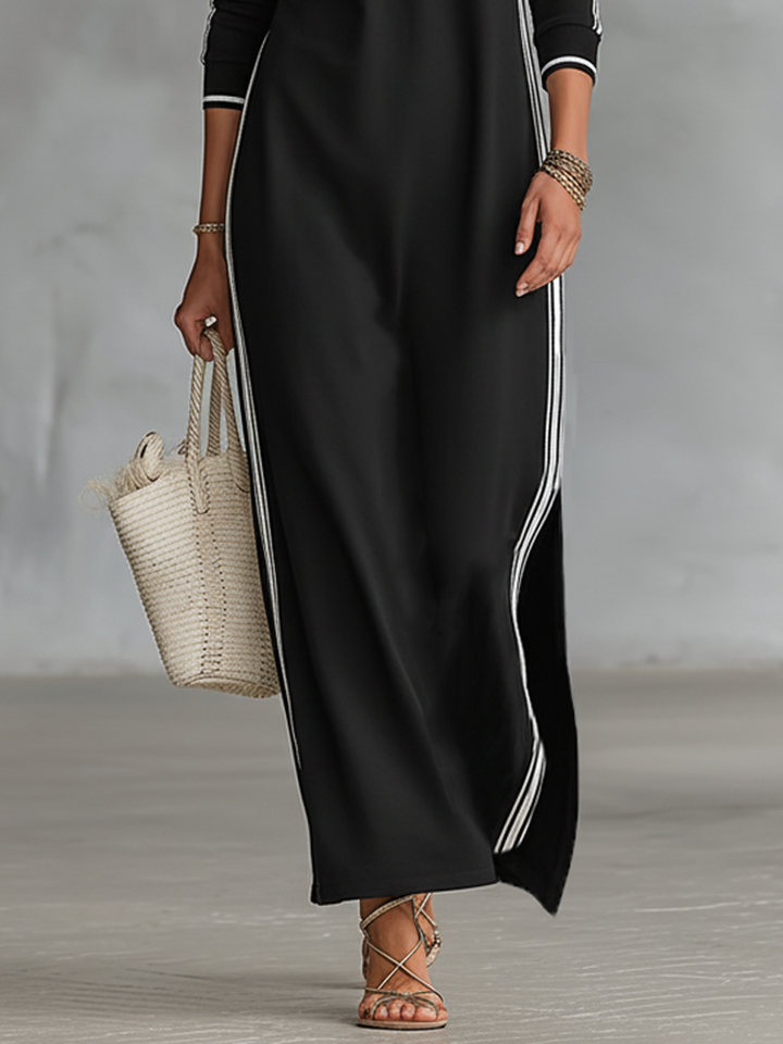 Women's Sweatshirt Maxi Dress - Button-Down Collar & White Trim