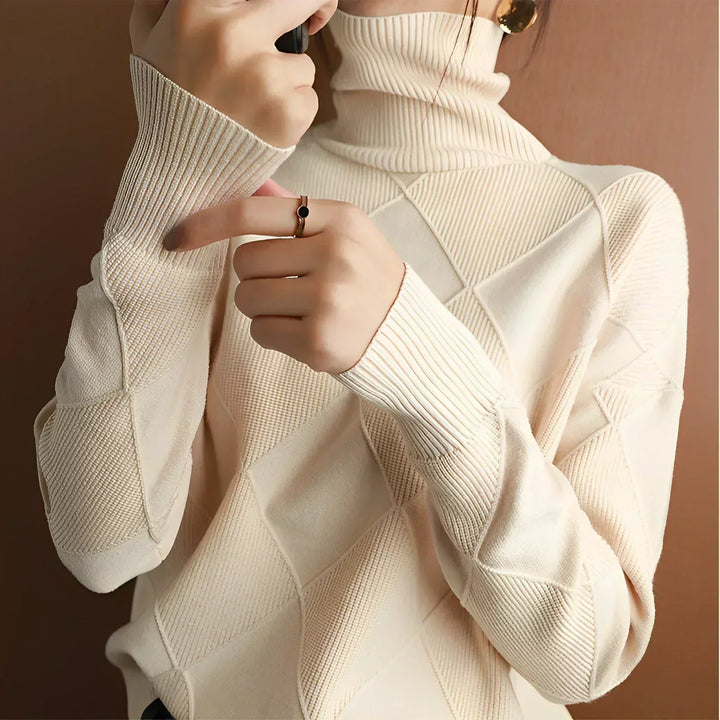 Women's Lotus Cotton Checkered Chunky Turtleneck Sweater