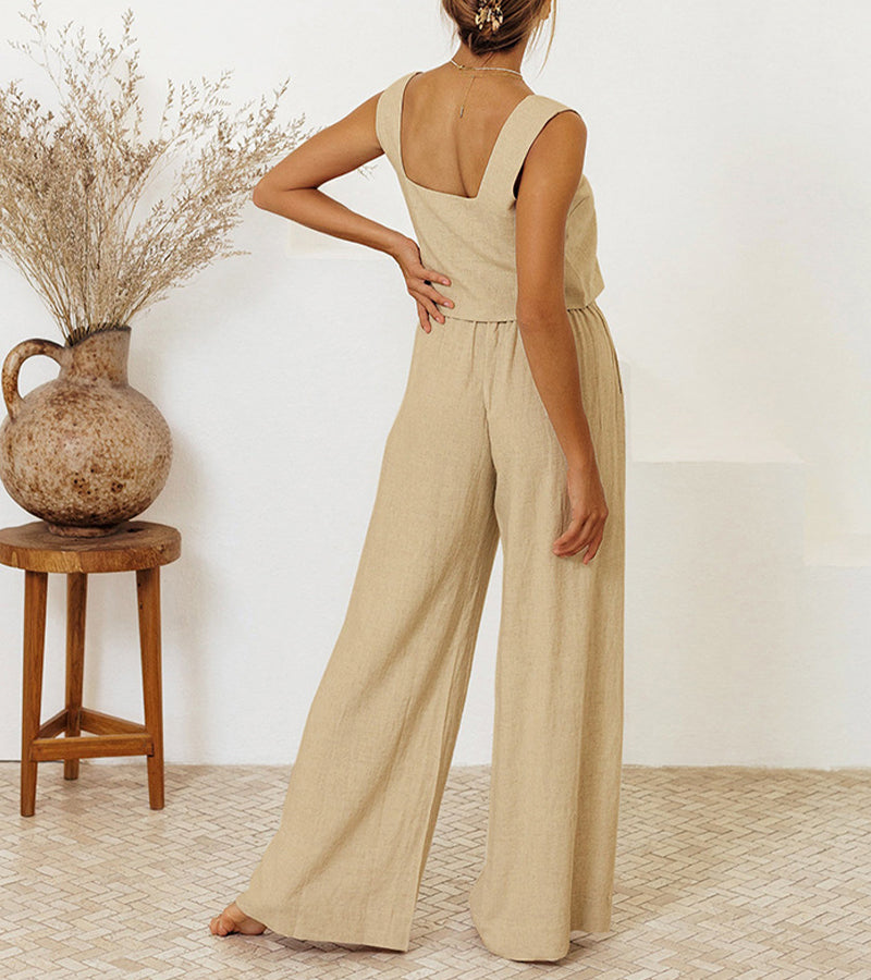 Women's Minimalist Top and Wide-Leg Pants Set - Effortless Elegance