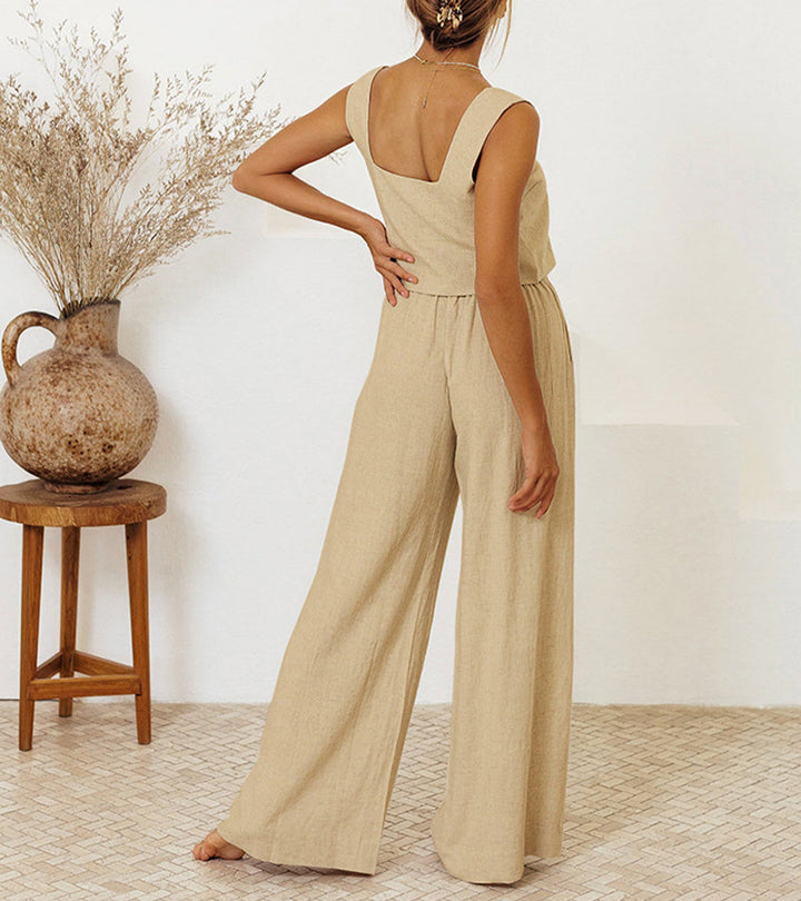 Women's Minimalist Top and Wide-Leg Pants Set - Effortless Elegance