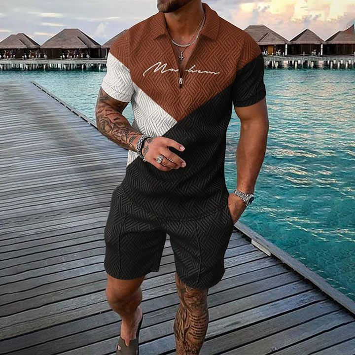 Men's Smiley Print Polo and Shorts Set - Summer Vacation Style