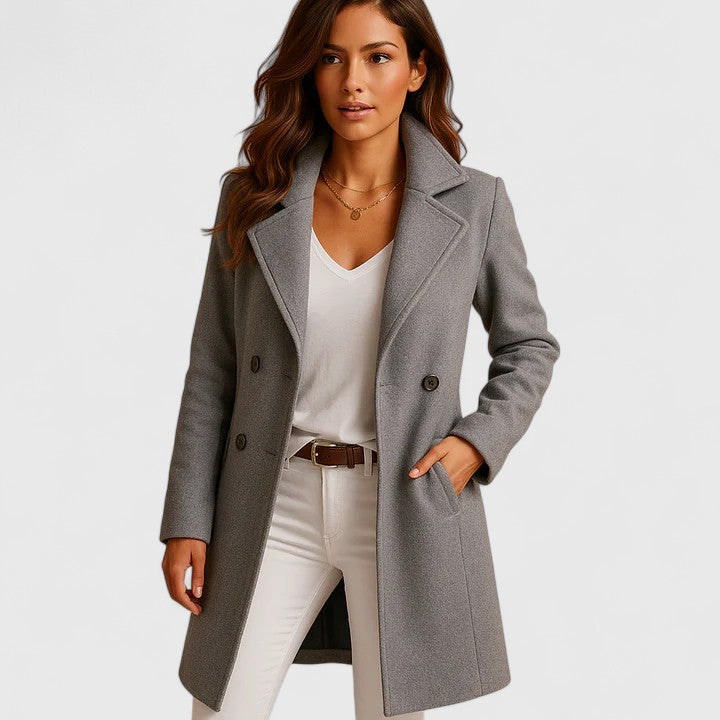 Women's Rheya Elegant Coat - Classic Lapels & Button Closure