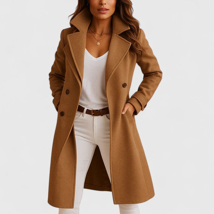Women's Rheya Elegant Coat - Classic Lapels & Button Closure