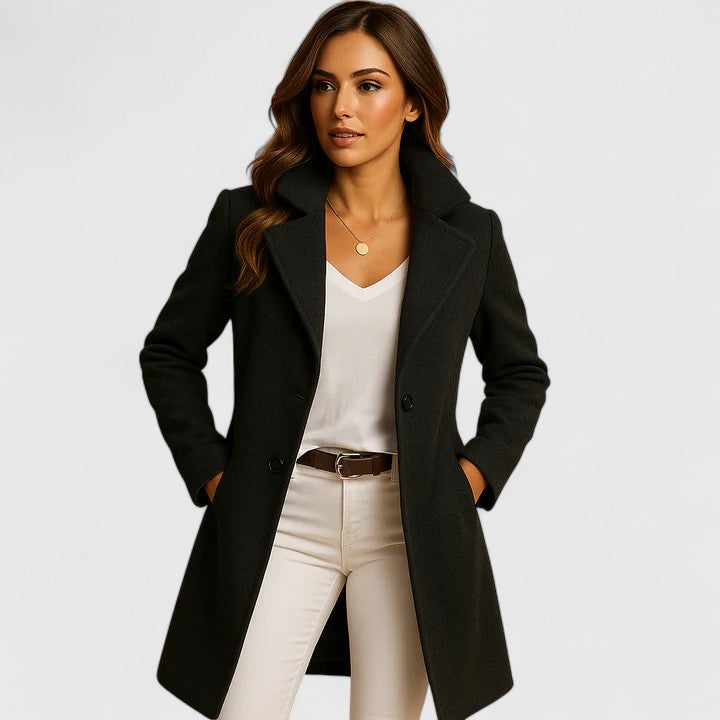 Women's Rheya Elegant Coat - Classic Lapels & Button Closure