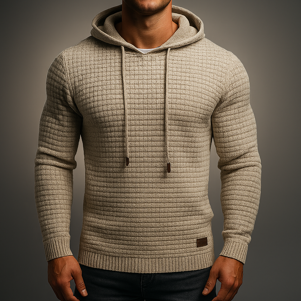 Men's Waffle-Knit Hoodie – Textured Cotton Hooded Top