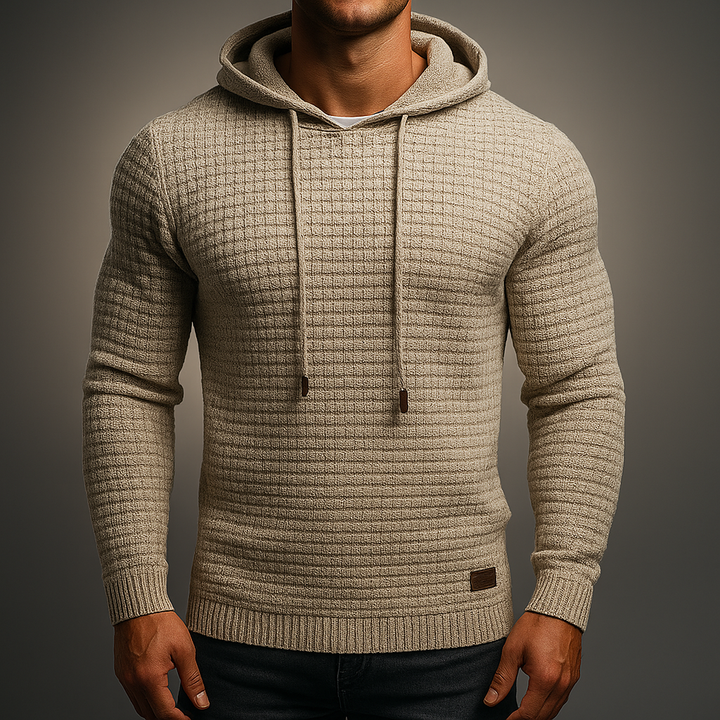 Men's Waffle-Knit Hoodie – Textured Cotton Hooded Top