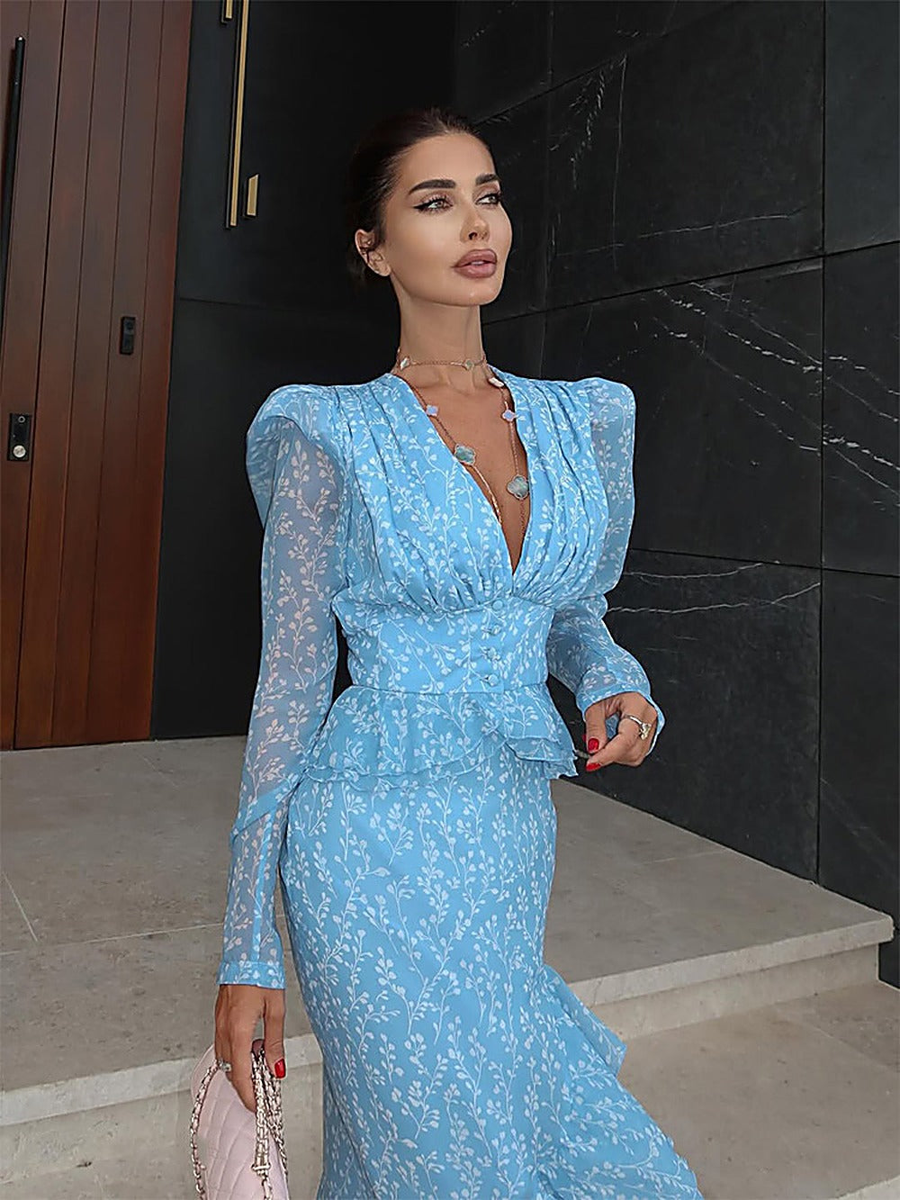 Korean Elegant High-End Ruffle-Trim Dress