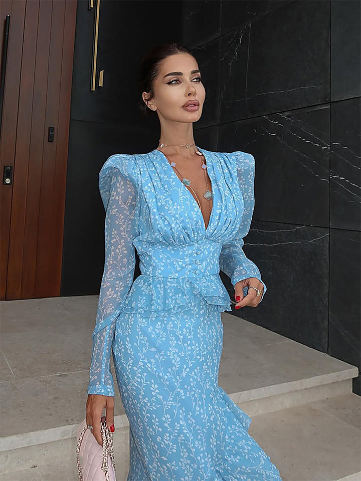 Korean Elegant High-End Ruffle-Trim Dress