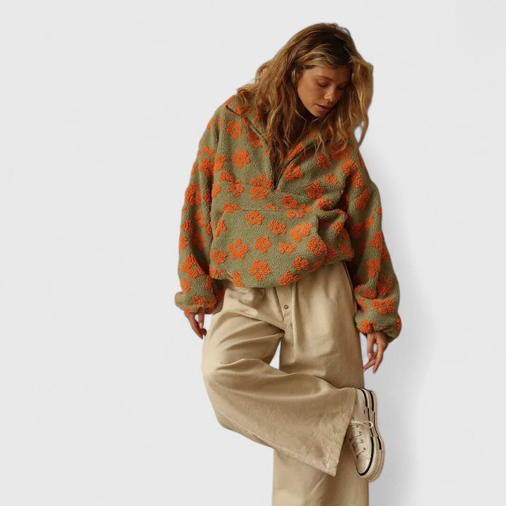 Women's Printed Sherpa Pullover - Cozy & Whimsical
