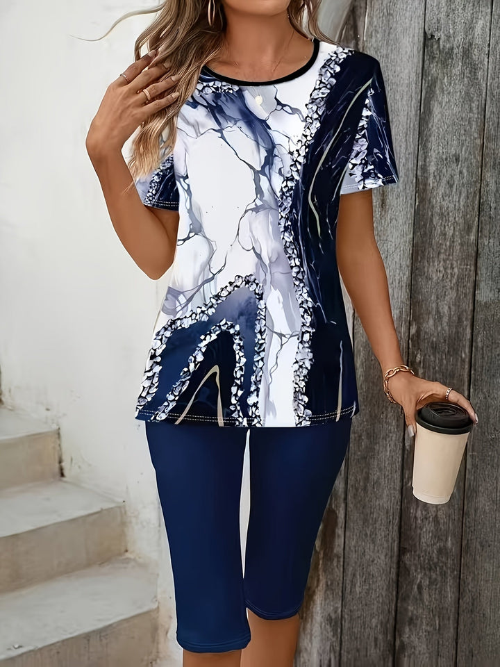 Women's Geometric Print Two-Piece Set - Relaxed Stretch Comfort