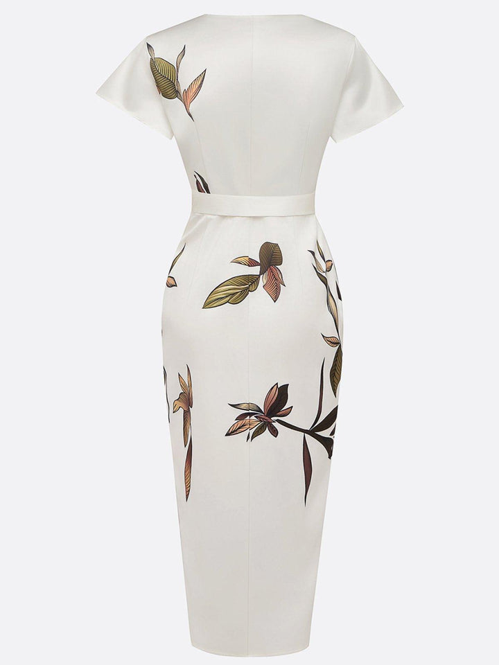 Women's Floral Wrap Midi Dress - Elegant Botanical Print
