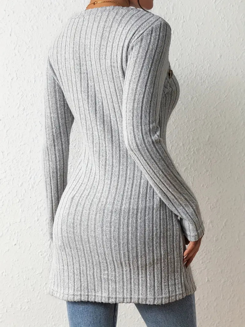 Women's Katherine Modern Ribbed Long Sweater with Button Detail