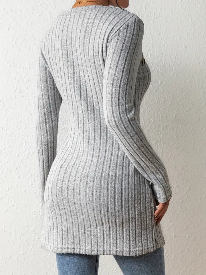 Women's Katherine Modern Ribbed Long Sweater with Button Detail