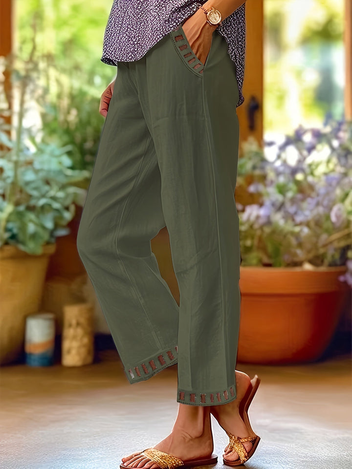Women's Relaxed Contrast Trim Cropped Pants - Breezy Spring Style