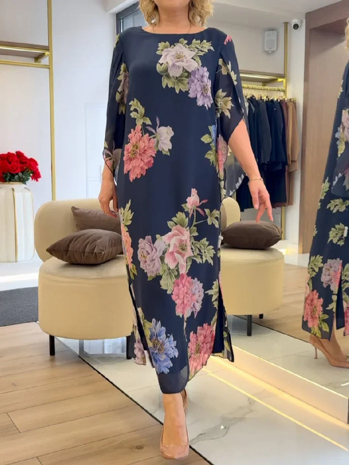 Women's Floral Print Chiffon Maxi Dress - Elegant Summer Occasion