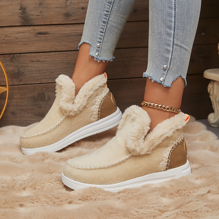 Women's Leather Plush-Lined Boots - Cozy Comfort All Day