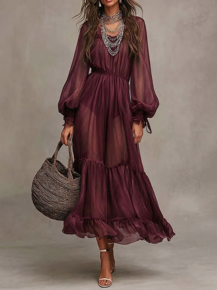 Women's Elegant V-Neck Midi Dress - Effortless Summer Style