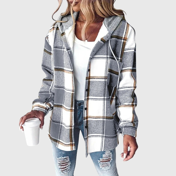Women's Plaid Hooded Shirt Jacket - Casual Everyday Layer