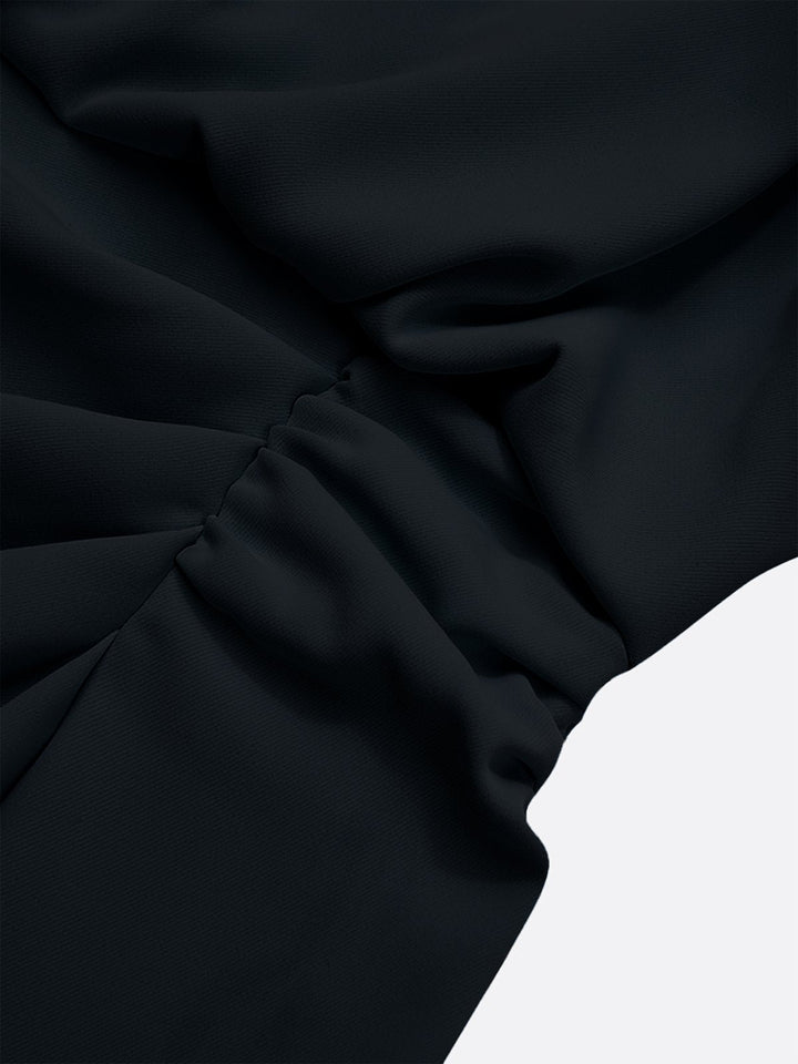 Women's Stretch Midi Dress with Side Drape - Effortless Elegance