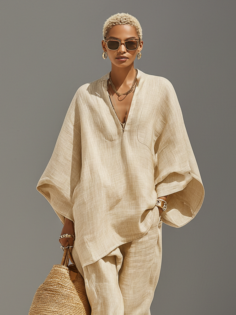 Women's Linen Asymmetrical Set - Effortless Everyday Look