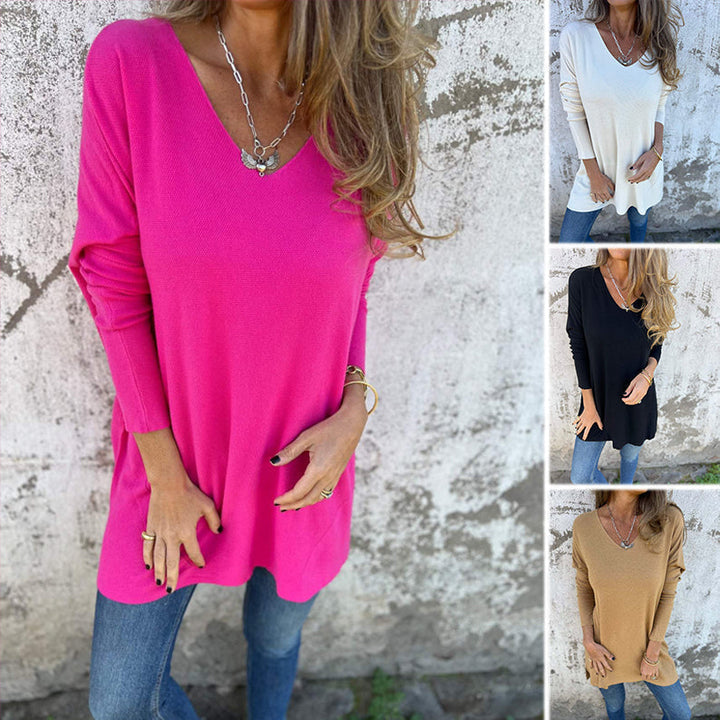 Women's Scarlett Knitted V-Neck Long Sleeve Blouse - Comfortable