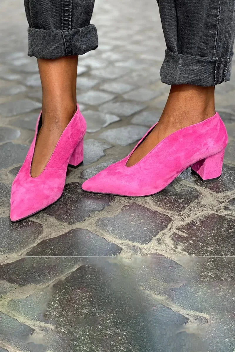 Women's Elegant Block Heel Pumps - Pointed Toe, Stable Heel