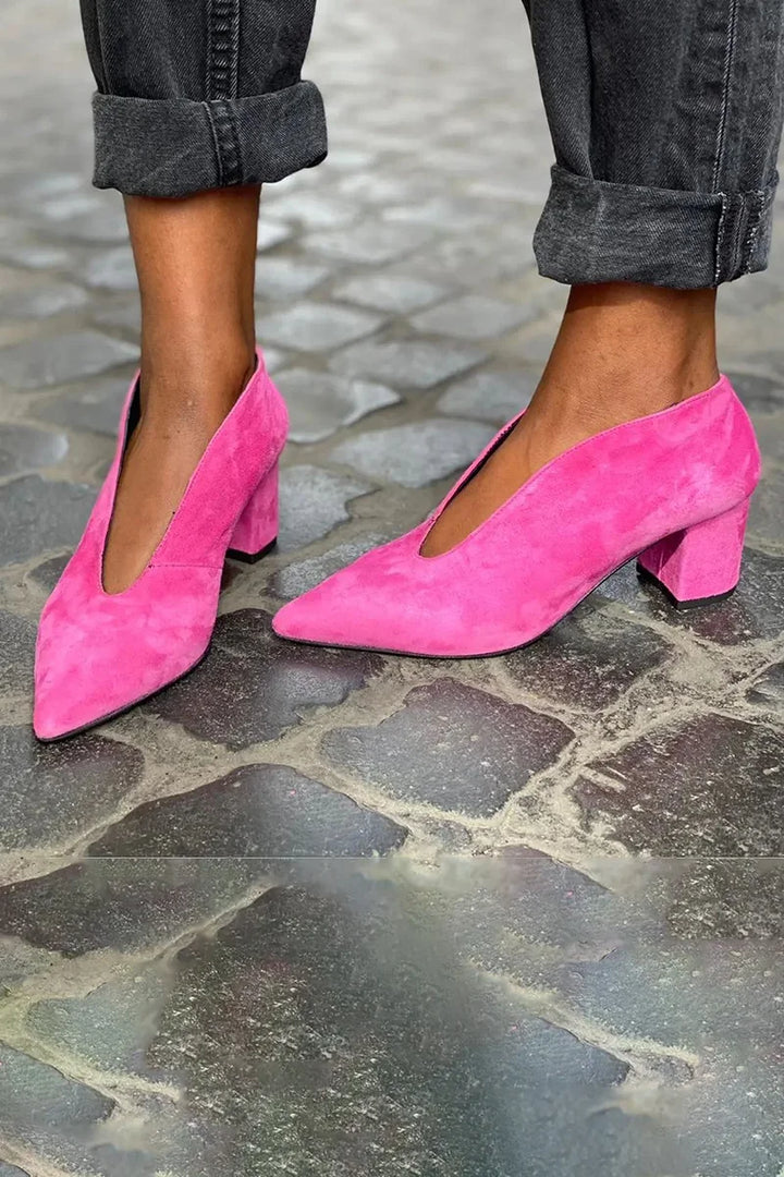 Women's Elegant Block Heel Pumps - Pointed Toe, Stable Heel