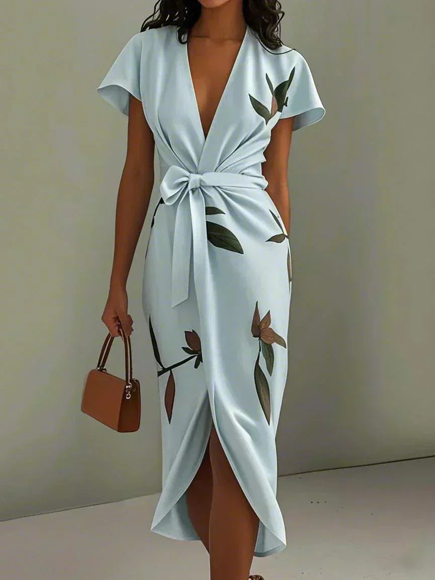 Women's Floral Wrap Midi Dress - Elegant Botanical Print