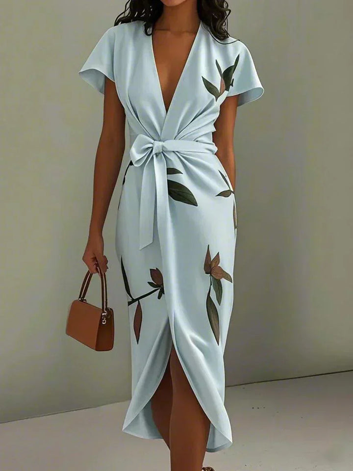 Women's Floral Wrap Midi Dress - Elegant Botanical Print