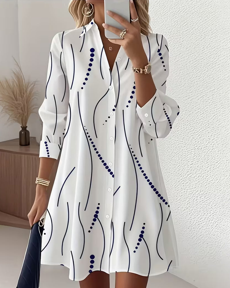 Women's Abstract Print Shirt Dress - Effortless Daytime Style
