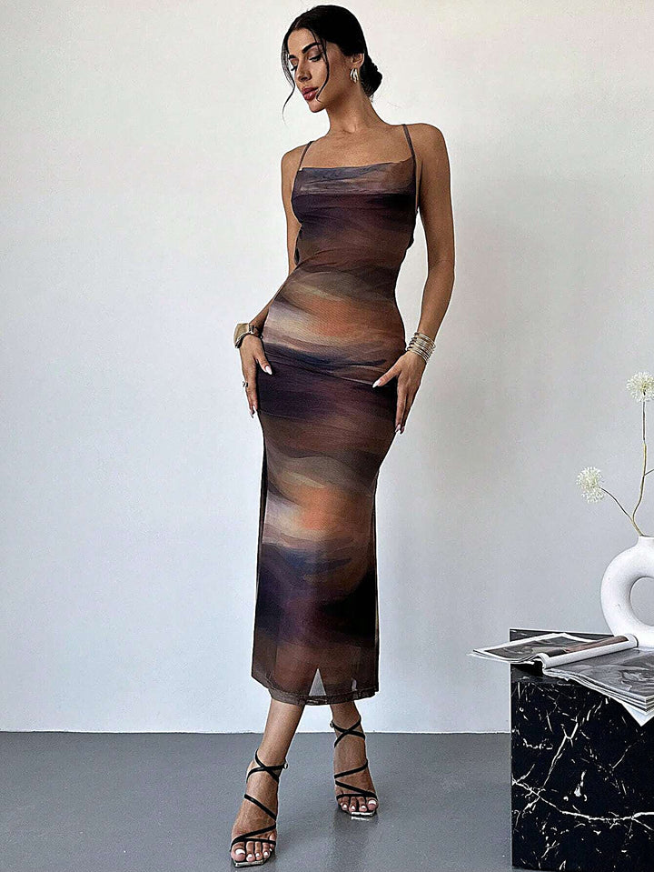 Mesh Slim Waist Petite Dress