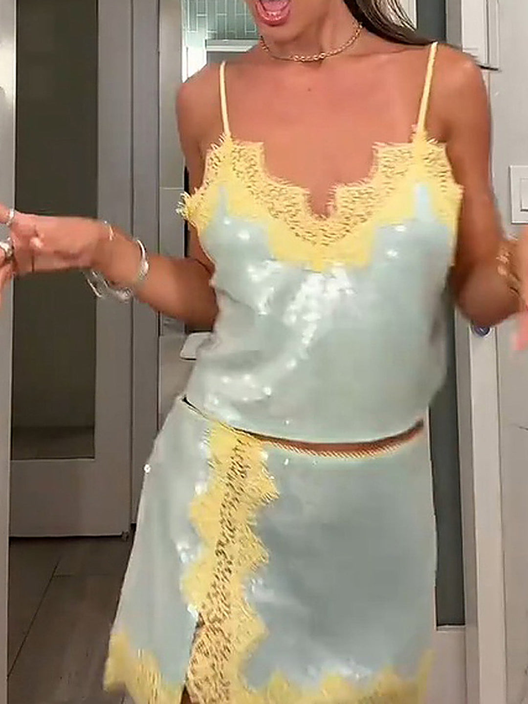 Lace-Trim Camisole + Skirt Set