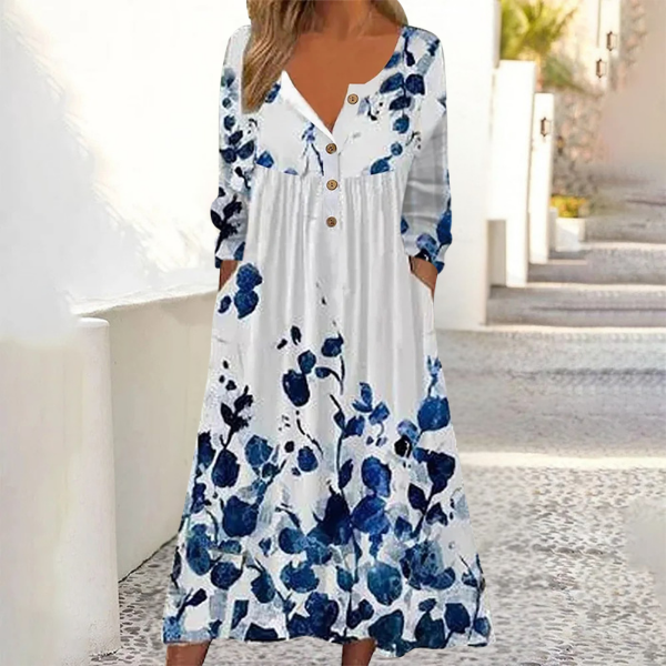Women's Botanical Printed Maxi Dress - Elegant Timeless Style