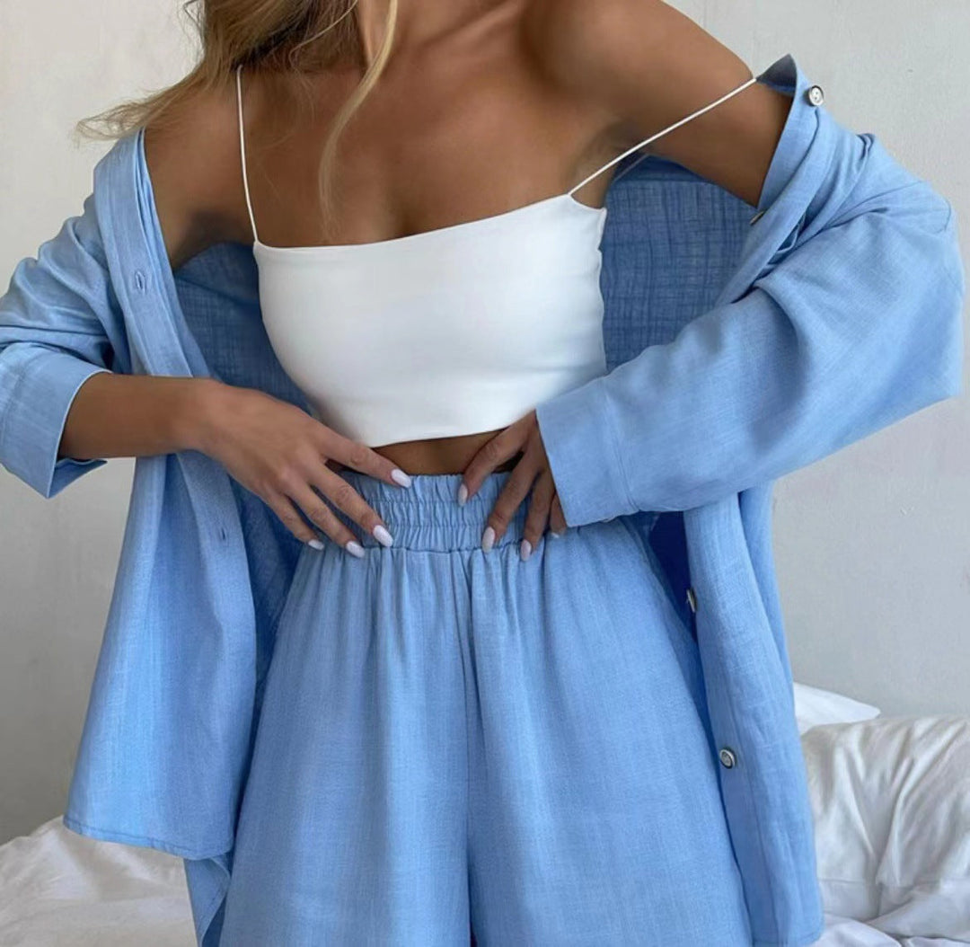 Women's Oversized Button-Up and Shorts Two-Piece Set - Casual Chic