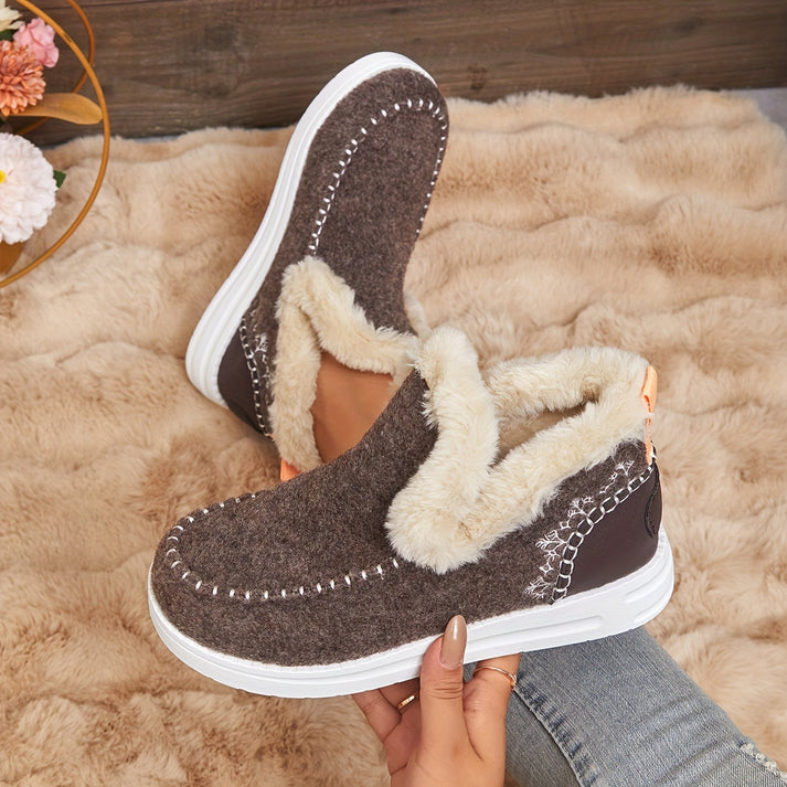 Women's Leather Plush-Lined Boots - Cozy Comfort All Day