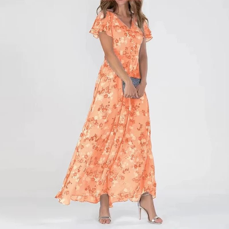 Women's Floral V-Neck Maxi Dress - Effortless Elegance