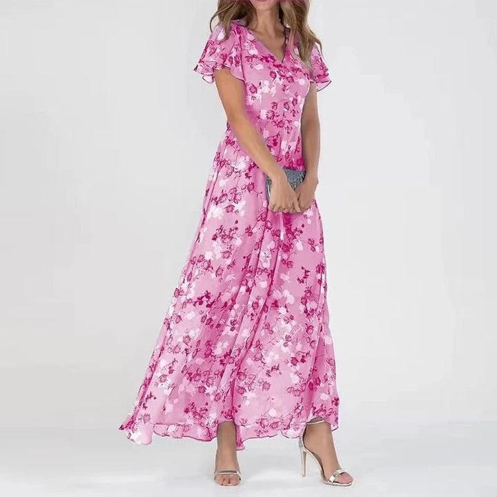 Women's Floral V-Neck Maxi Dress - Effortless Elegance