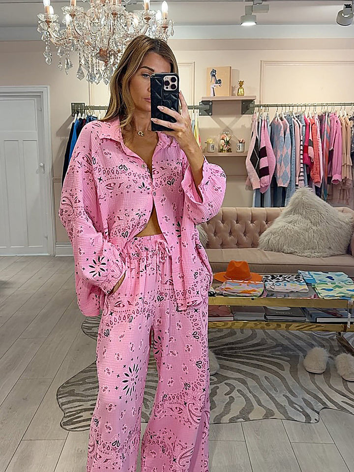 Printed Eyelet Shirt + Pants Set