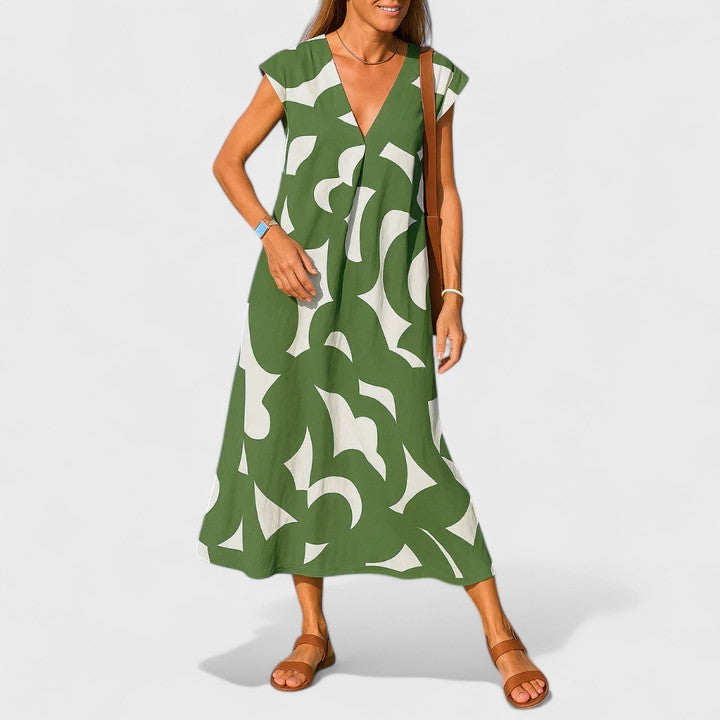 Women's Flowing V-Neck Dress - Lightweight & Flattering