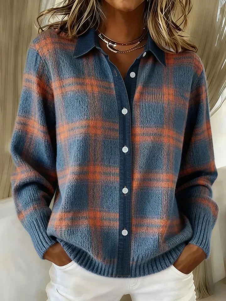 Women's Soft Checked Knit Blouse - Cozy & Versatile