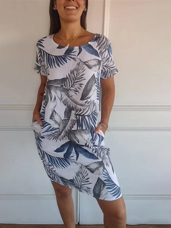 Women's Cotton-Linen Dress with Pockets - Botanical Summer Style
