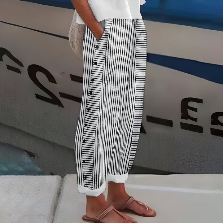 Women's Striped Summer Trousers - Breezy & Flattering Fit