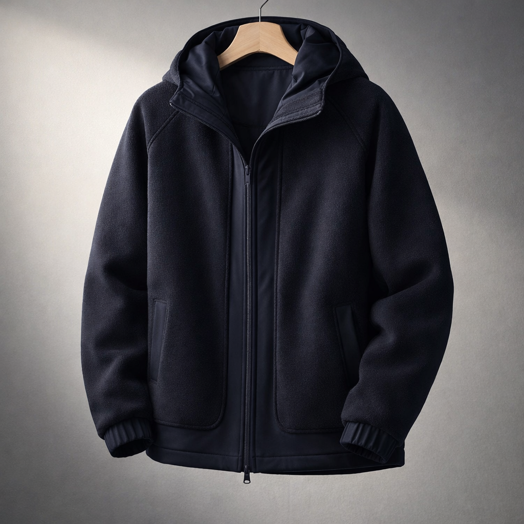 Men's Hooded Fleece Jacket – Two-Panel Layering Jacket with Pockets