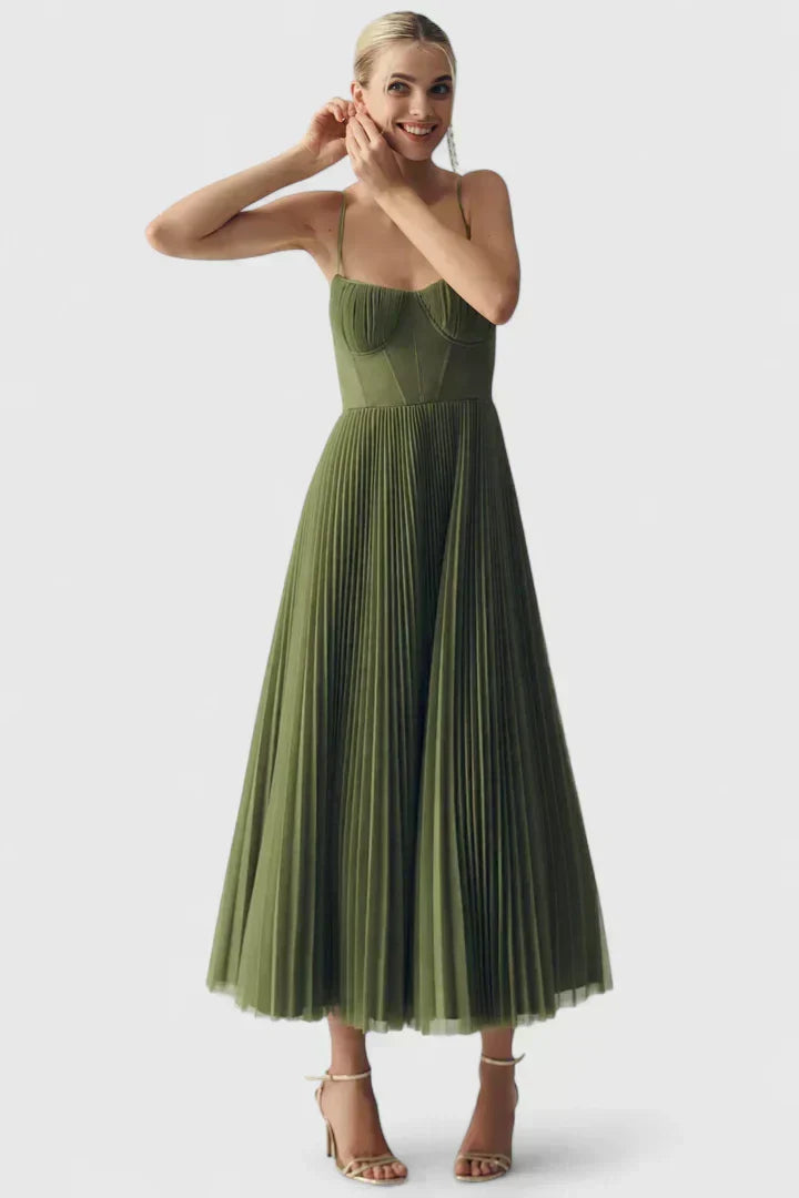 Hylyana Pleated Corset Midi Dress