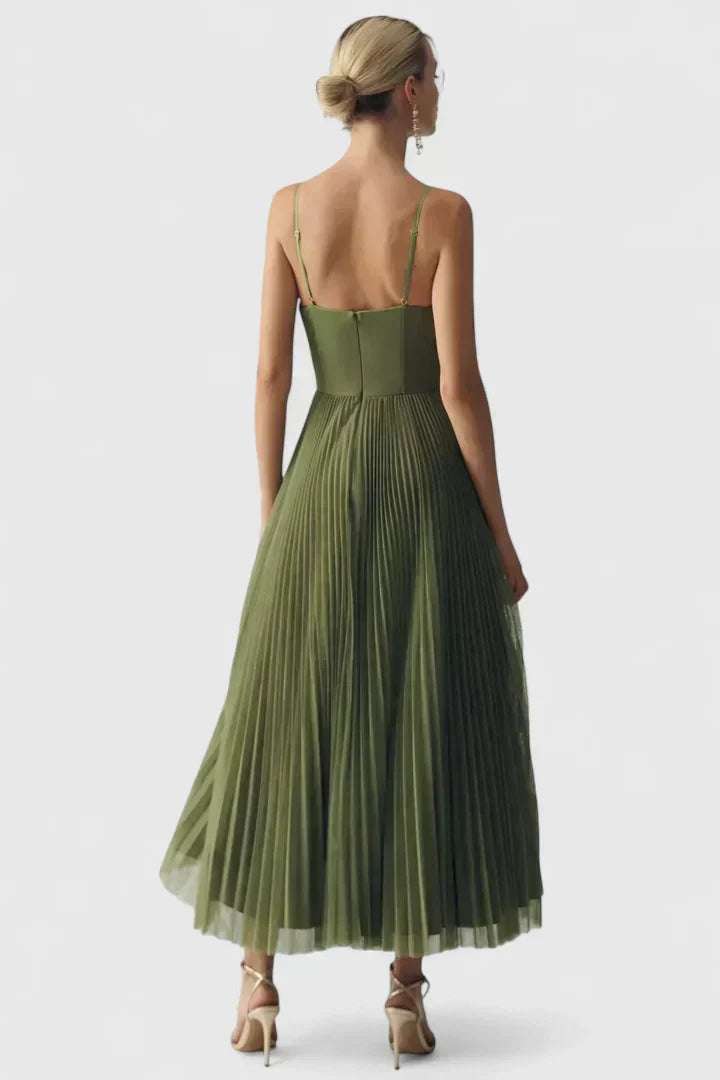 Hylyana Pleated Corset Midi Dress