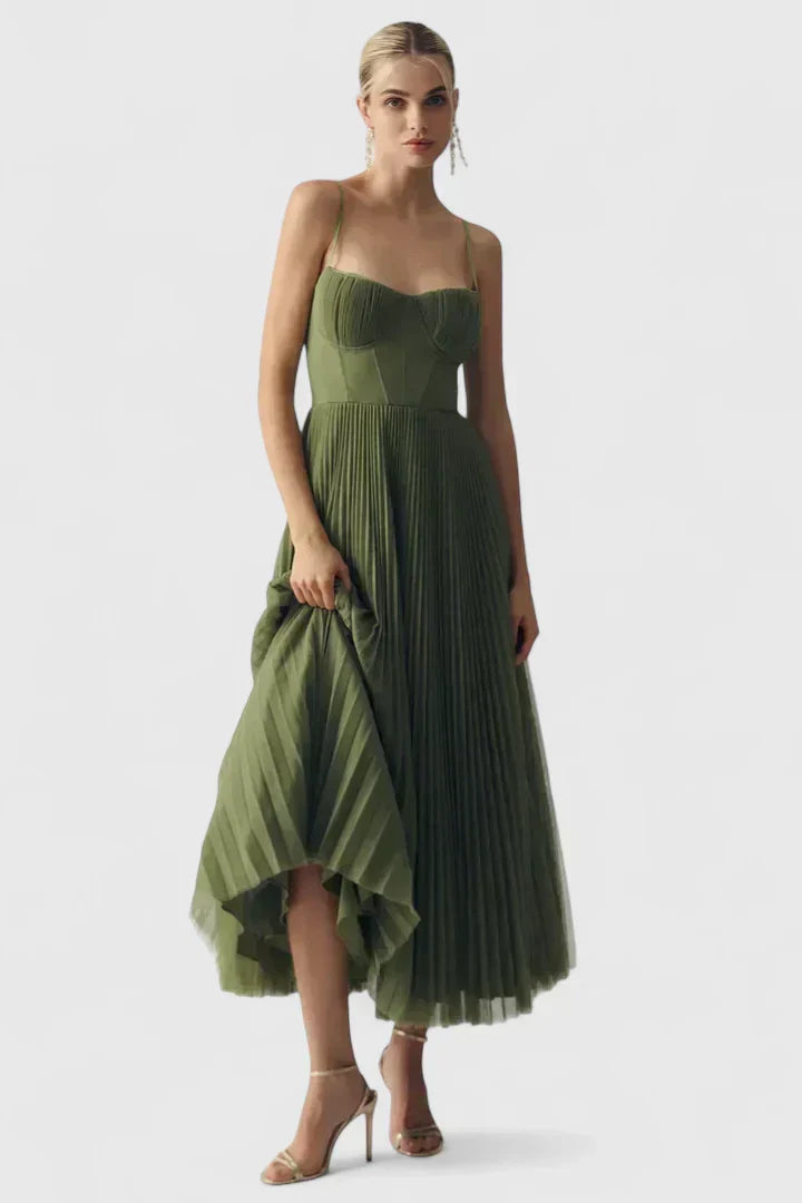 Hylyana Pleated Corset Midi Dress