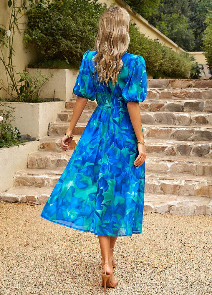 Women's Elegant V-Neck Midi Dress - Versatile for Any Occasion