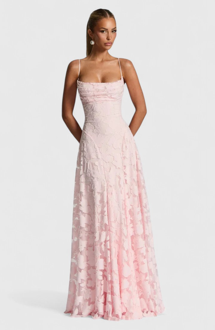 Women's Elegant Cowl Neck Maxi Dress - Wedding Guest