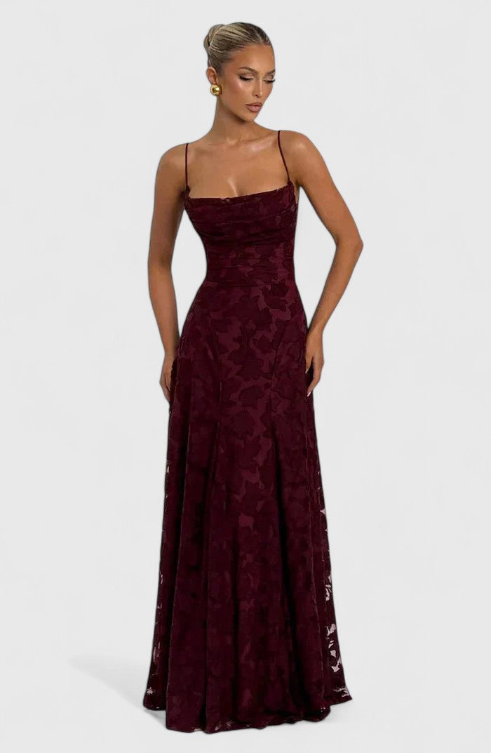 Women's Elegant Cowl Neck Maxi Dress - Wedding Guest